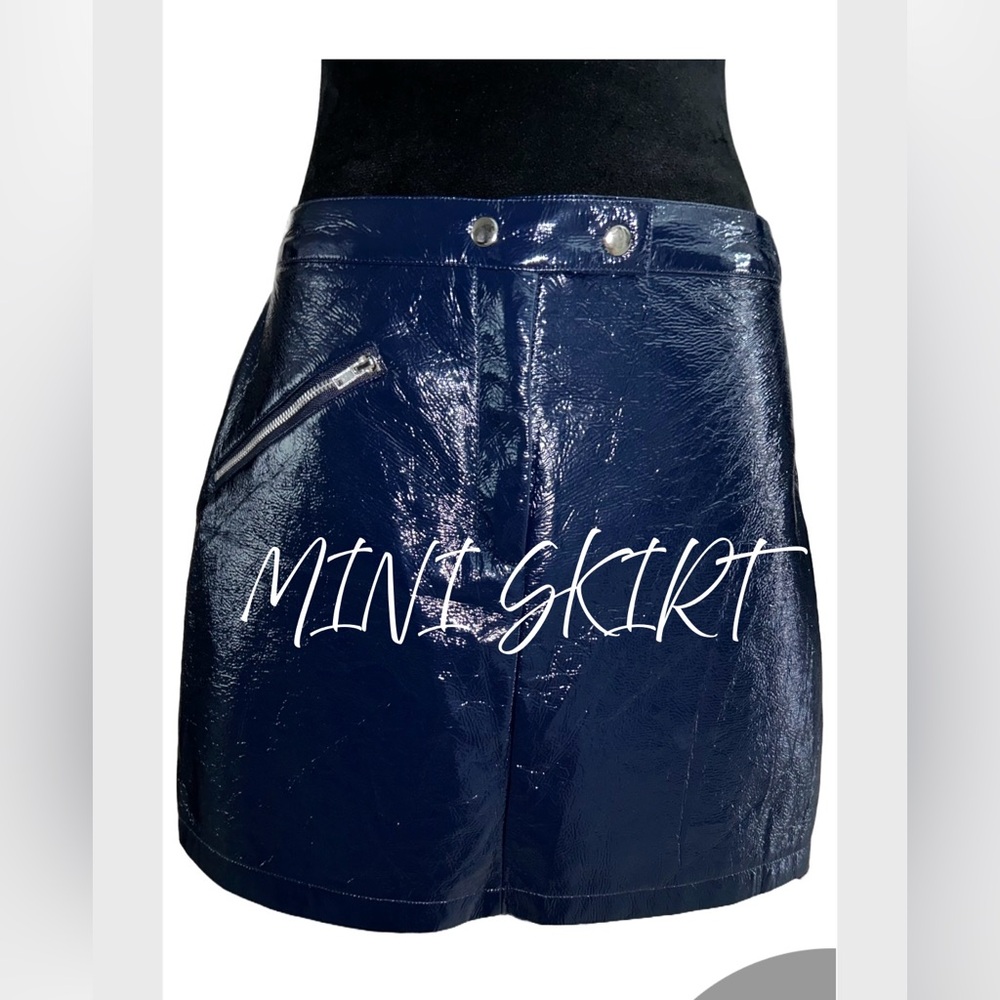 Beau Tissu‎ French Inspired Dark Navy leather Mini Skirt-NWOT
